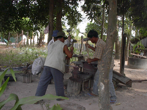 Men injured by landmines become blacksmiths